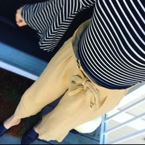 Tan high waisted paper bag pants